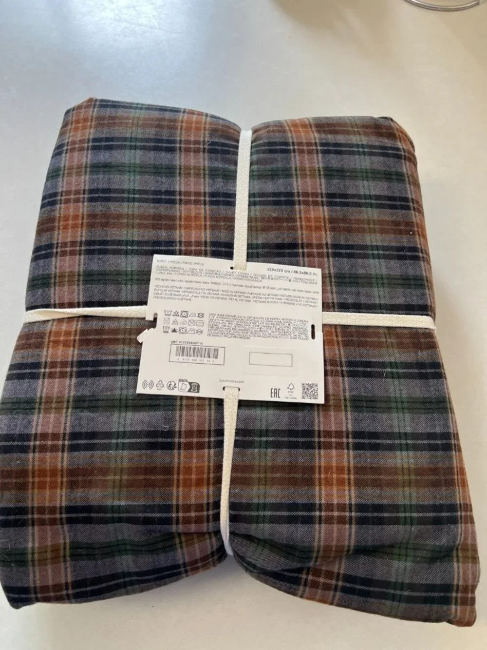 Zara Home Duvet Cover Cotton Flannel Tartan Plaid Autumn 86.5 x8 6.5in FULL NEW
